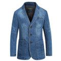 Autumn Blazer Denim Jacket Men Suit Jeans Coat Cotton Vintage Blue Classic Slim Fat Casual Clothing Overcoat