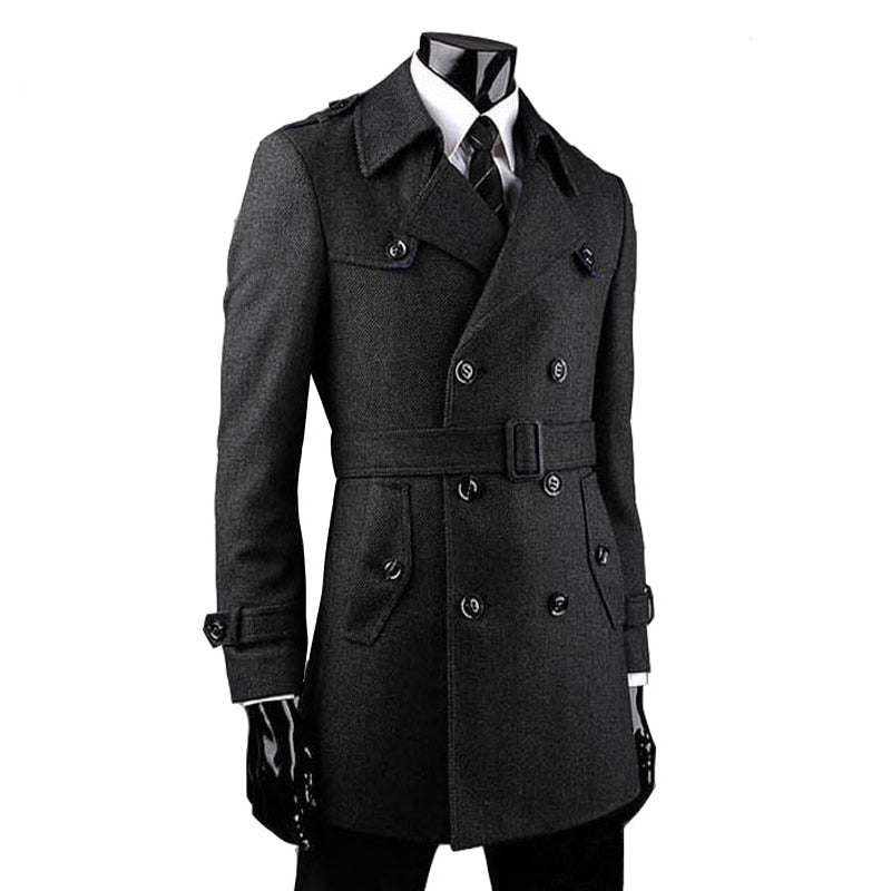 Men woolen jackets elegant double button trench coat stylish breathable wool blends windbreaker