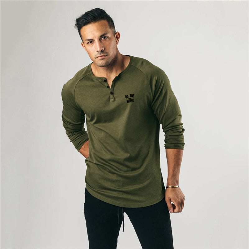 Spring Cotton Long Sleeve Polo T-shirt Men Gym Fitness Bodybuilding Slim Fit T Shirt Male Sports Tees Tops Training Clothing