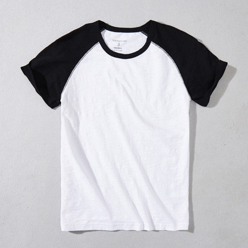 T-Shirt For Men Raglan Sleeves Cotton O-Neck Match Casual Trendy Youth Tops Simple Slim Summer Tees