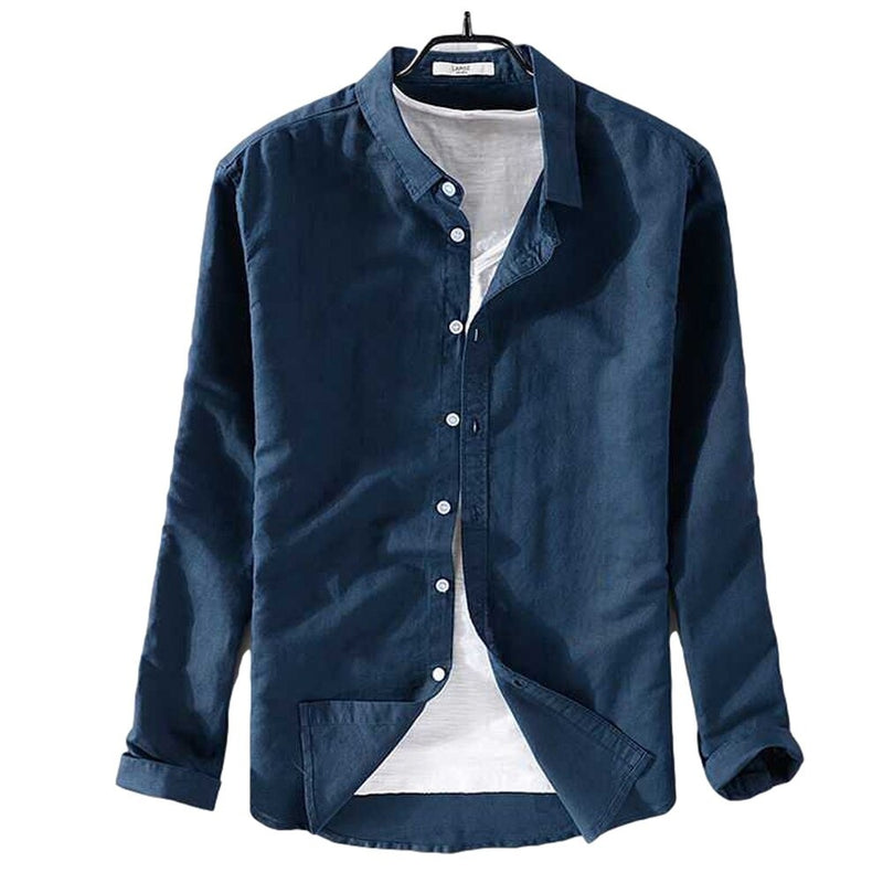 men shirts long sleeve solid slim overcoats cotton linen shirts for men soft single button mens casual clothing