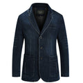 Autumn Blazer Denim Jacket Men Suit Jeans Coat Cotton Vintage Blue Classic Slim Fat Casual Clothing Overcoat