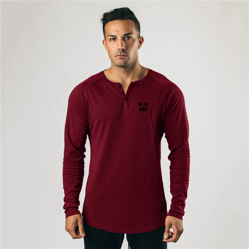 Spring Cotton Long Sleeve Polo T-shirt Men Gym Fitness Bodybuilding Slim Fit T Shirt Male Sports Tees Tops Training Clothing