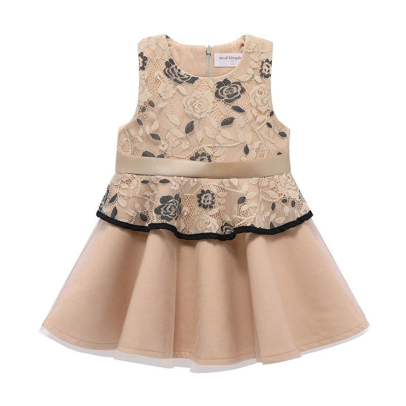 Faux Wool Lace Trim Girl Sleeveless Dress Elegant Kids Clothes Girls Princess Dresses Autumn Winter