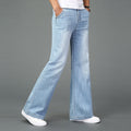 Men Summer Thin Wide Leg Jeans Light Blue Big Straight Long Pants Boot-Cut Casual Business Trousers