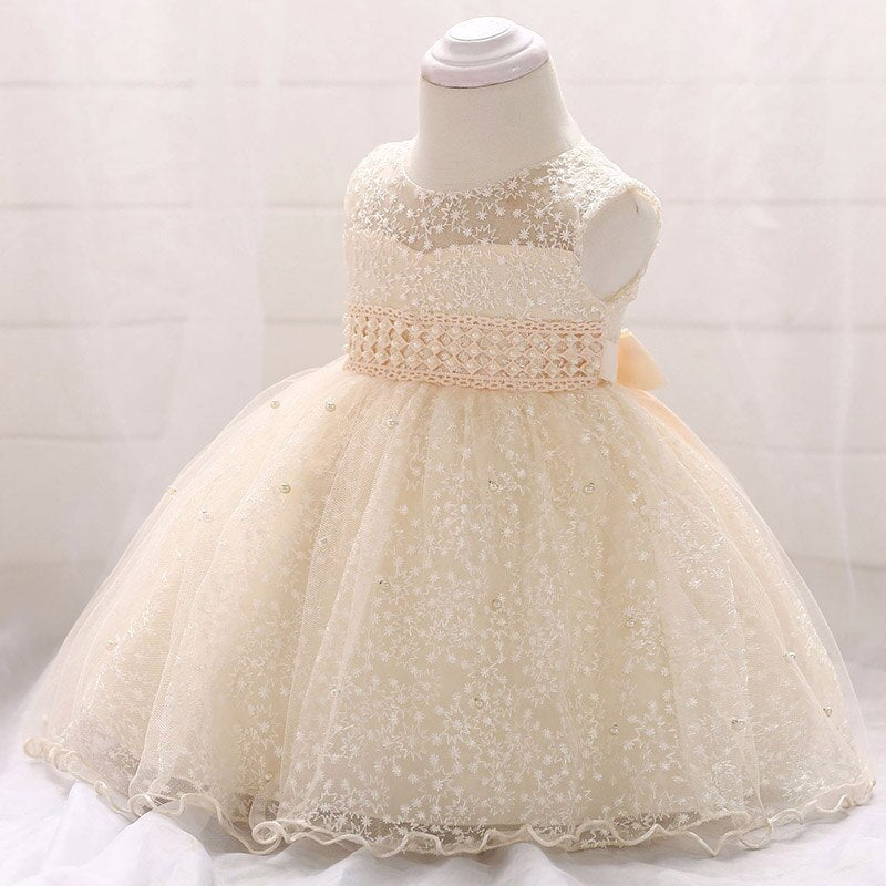 Summer Infant Beading Baptism Dress Frocks Baby Girl Pageant Voile Princess Dress1st Birthday Party