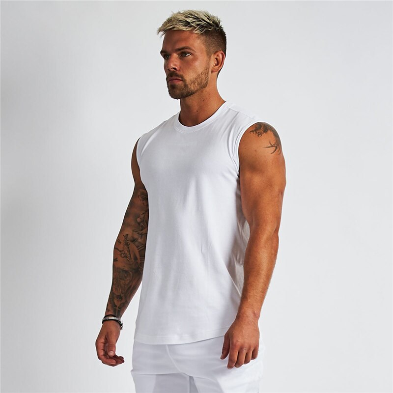 Compression Sleeveless Shirt Fitness Mens Tank Top Cotton Gym Clothing Bodybuilding Stringer Tanktop Muscle Singlet Workout Vest