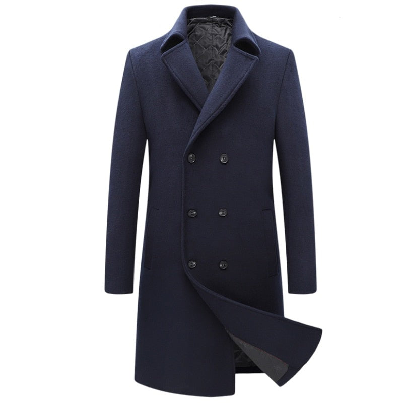 Autumn winter men woolen jackets long thicken trench warm leisure blend overcoats