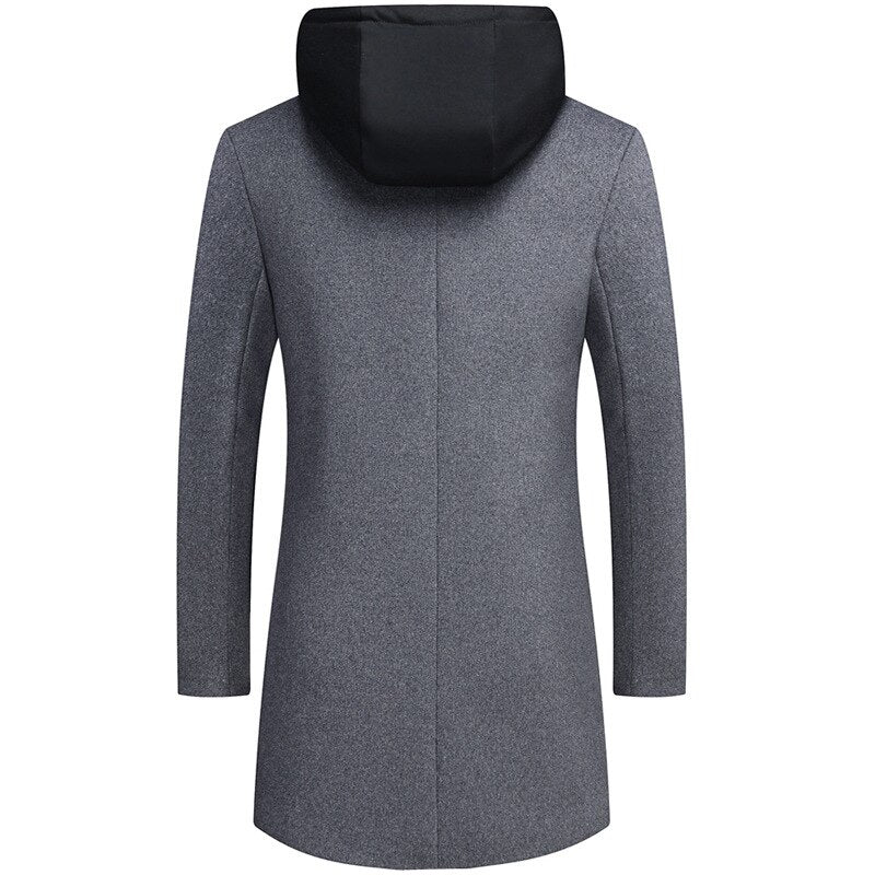 Woolen Coat Unique Detachable Hooded Style Handsome Male Jackets