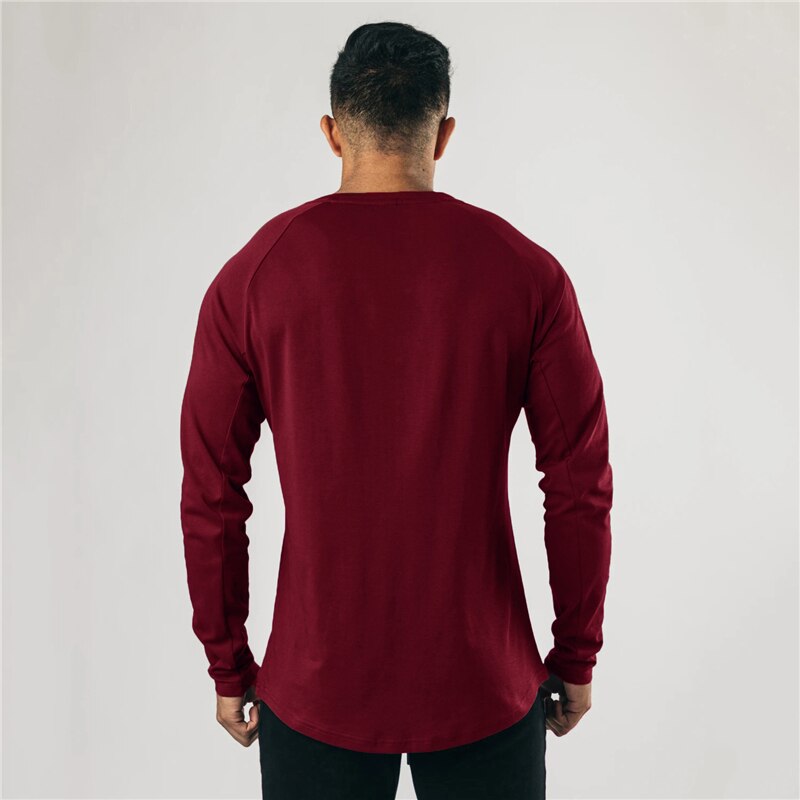 Spring Cotton Long Sleeve Polo T-shirt Men Gym Fitness Bodybuilding Slim Fit T Shirt Male Sports Tees Tops Training Clothing