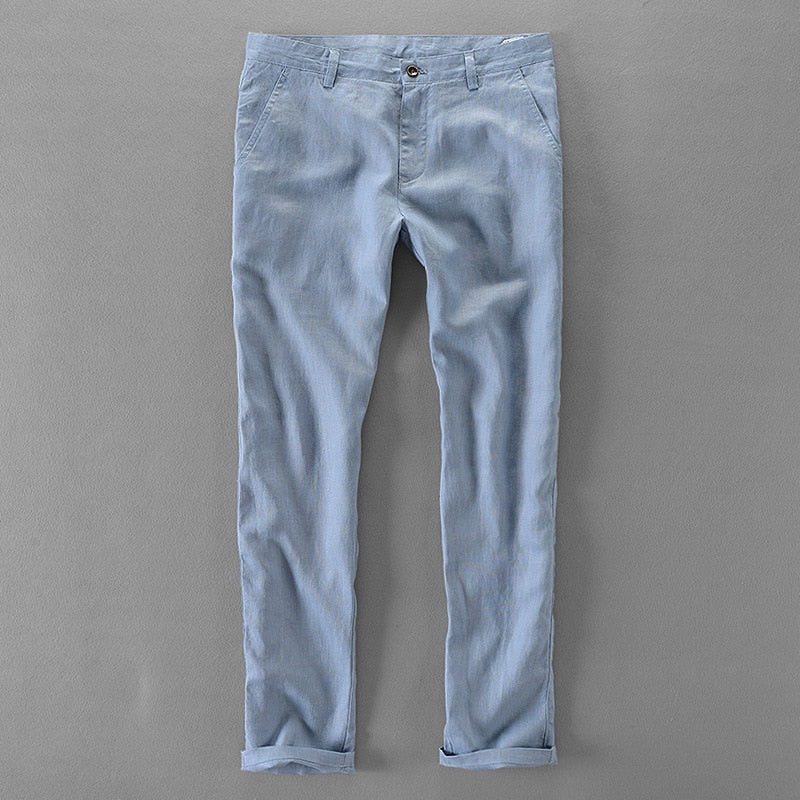 Men Spring Summer Style Simple Linen Solid Casual Pant Male Leisure Straight Trousers