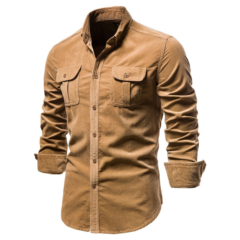 Spring men shirts cotton corduroy mens designer shirts slim pockets business single button