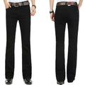 Men Jeans Trousers Mid Waist Elastic Slim Elegant Boot Cut Semi-Flared Bell Bottom Blue Denim Pants