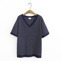 Womens Clothing T-Shirts Summer Tees Casual Short Sleeve V Neck Striped Ice Knitting Tops