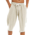 Linen Capri Long Shorts Loose Fit Men Cotton Linen Harem Shorts Below Knee Baggy Capri Yoga Fitness 3/4 Pants