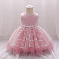 Beaded Lace Hollow Flowers First Birthday Dress For Baby Girl Kids Clothes Lace Baptism Tutu Bow Princess Baby Dresses Vestido