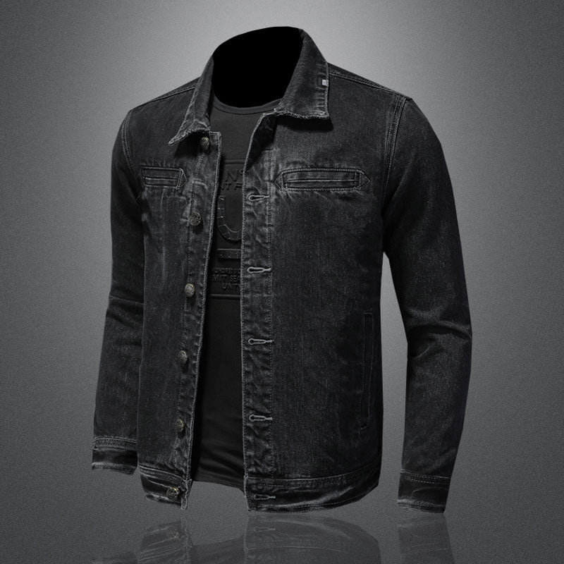 Jeans Jacket Men Denim Coat Autumn Bomber Motorcycle Simplicity Casual Lapel Long Sleeve Slim Black Cowboy Clothing