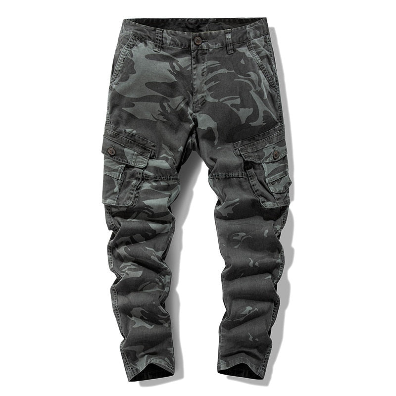 Men Cargo Pants Camouflage Small Feet Tapered Slim Multi-Pocket Military Army Green  Outdoor Mountain Sport Casual Trousers