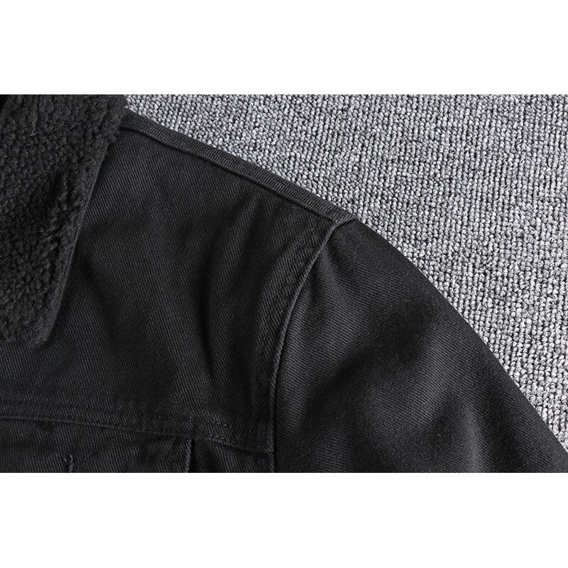 Winter Plush thickened denim jacket men Lapel cotton padded overcoat slim black cotton warm