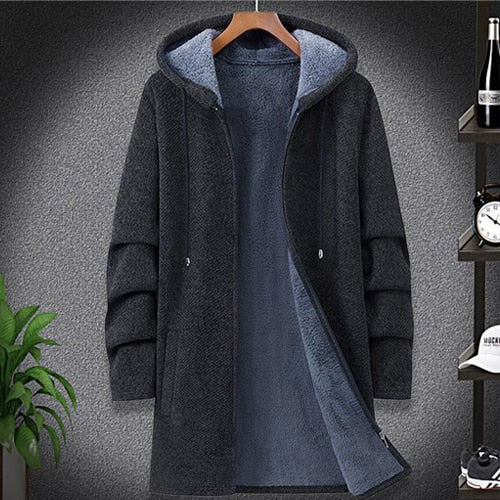 Winter men parka hooded overcoat thicken warm male soft clothes fleece sweater