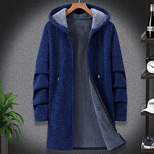 Winter men parka hooded overcoat thicken warm male soft clothes fleece sweater