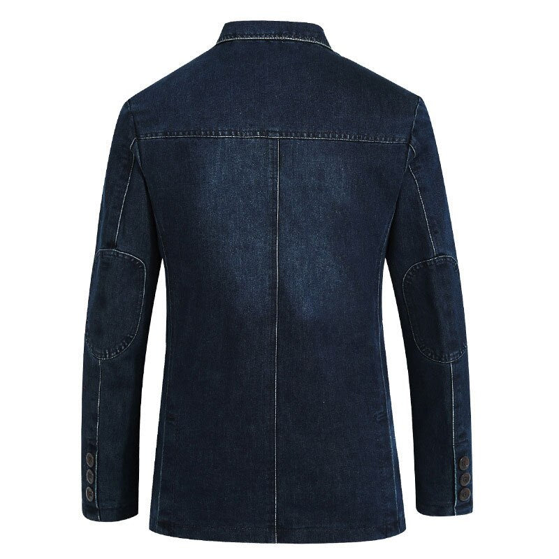 Autumn Blazer Denim Jacket Men Suit Jeans Coat Cotton Vintage Blue Classic Slim Fat Casual Clothing Overcoat