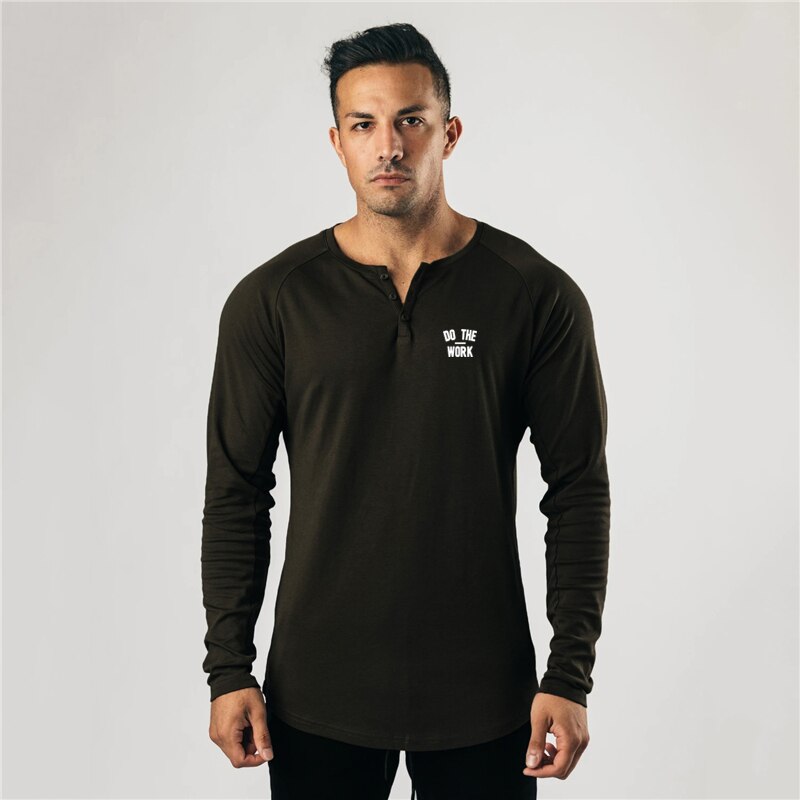 Spring Cotton Long Sleeve Polo T-shirt Men Gym Fitness Bodybuilding Slim Fit T Shirt Male Sports Tees Tops Training Clothing