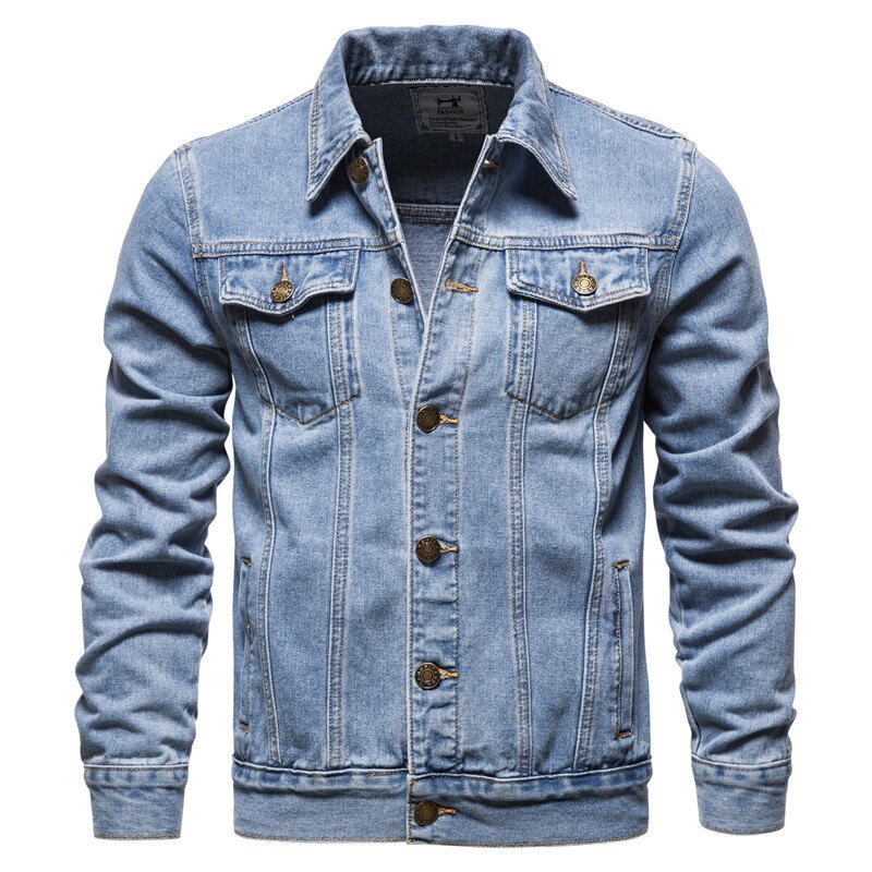 Spring Autumn Men Denim Jacket Slim Fit Streetwear Hip Hop Punk Coat Blue Cotton High Quality Cowboy Lapel Outwear