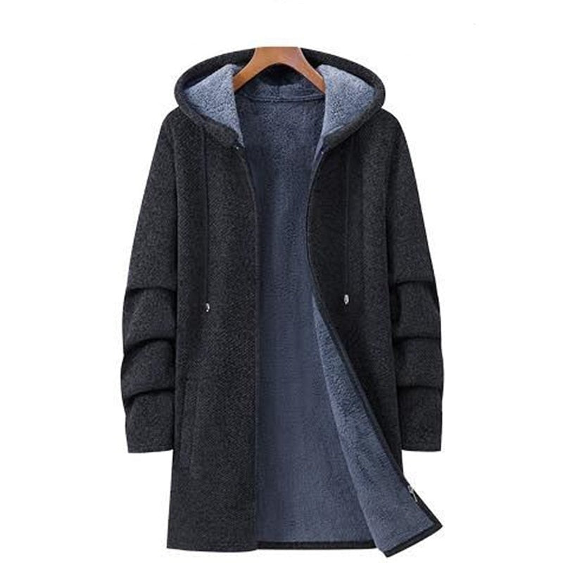 Winter men parka hooded overcoat thicken warm male soft clothes fleece sweater