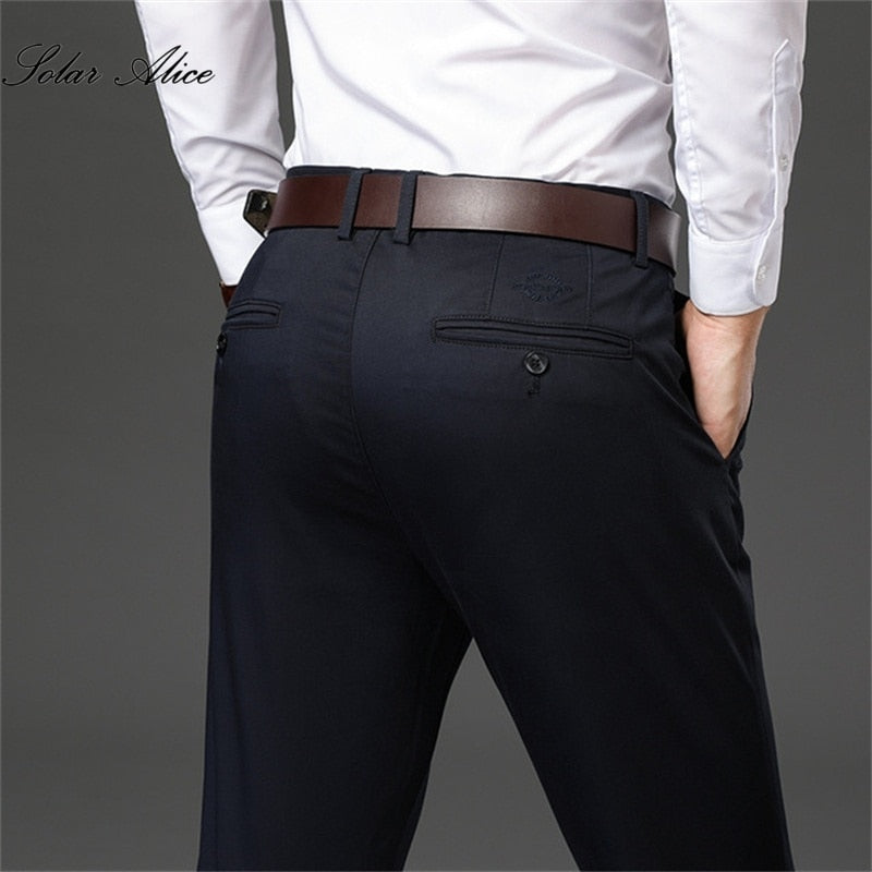 Mens Autumn And Winter High Waist Straight Trousers Middle-Aged Loose Stretch Business Casual Pants