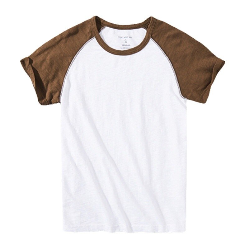 T-Shirt For Men Raglan Sleeves Cotton O-Neck Match Casual Trendy Youth Tops Simple Slim Summer Tees