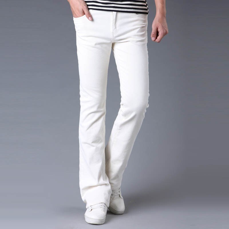 Spring Corduroy Flared Pants Men Boot Cut Business Casual Elasticity Slim Slightly Bootcut White Red