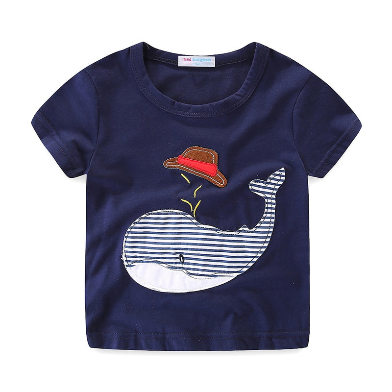 Boys Outfits Cute Cartoon Whale Pattern T-Shirts and Striped Summer Shorts Set for Kids Clothes Beach Suit