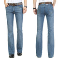 Men Jeans Trousers Mid Waist Elastic Slim Elegant Boot Cut Semi-Flared Bell Bottom Blue Denim Pants