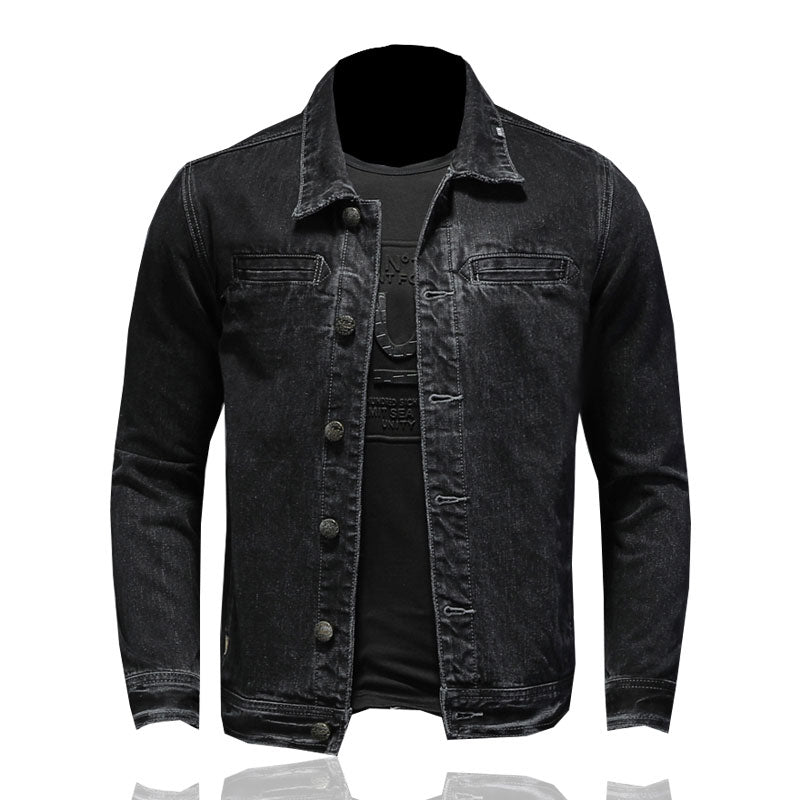 Jeans Jacket Men Denim Coat Autumn Bomber Motorcycle Simplicity Casual Lapel Long Sleeve Slim Black Cowboy Clothing