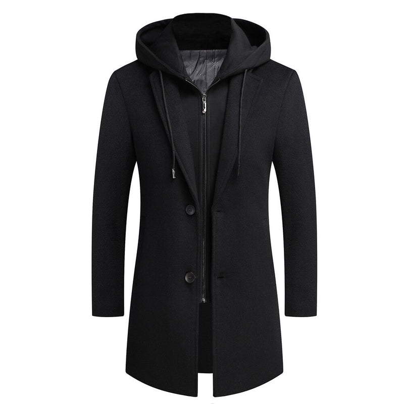 Woolen Coat Unique Detachable Hooded Style Handsome Male Jackets