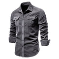 Spring men shirts cotton corduroy mens designer shirts slim pockets business single button