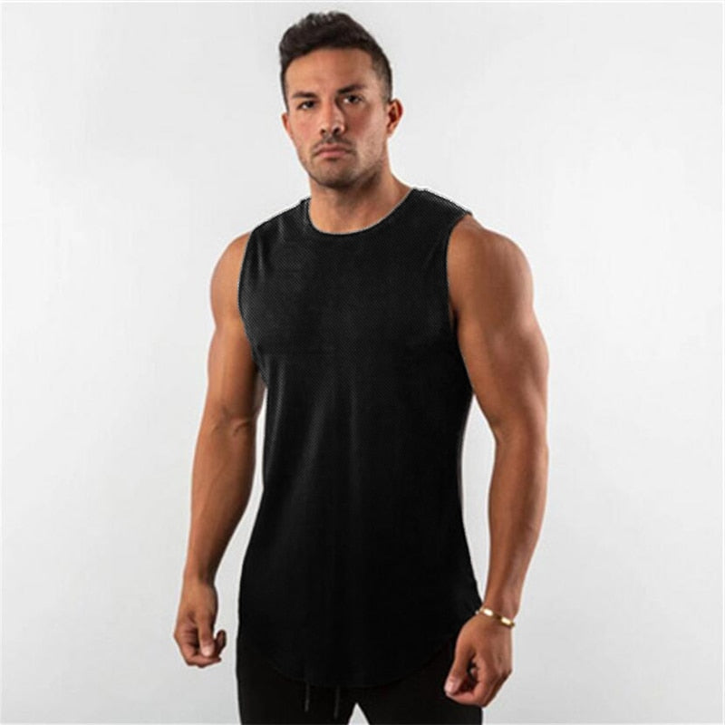 Summer Plain Mens Running Vest Men Gym Clothing Bodybuilding Fitness Tank Top Sleeveless Undershirt Workout Stringer Singlet