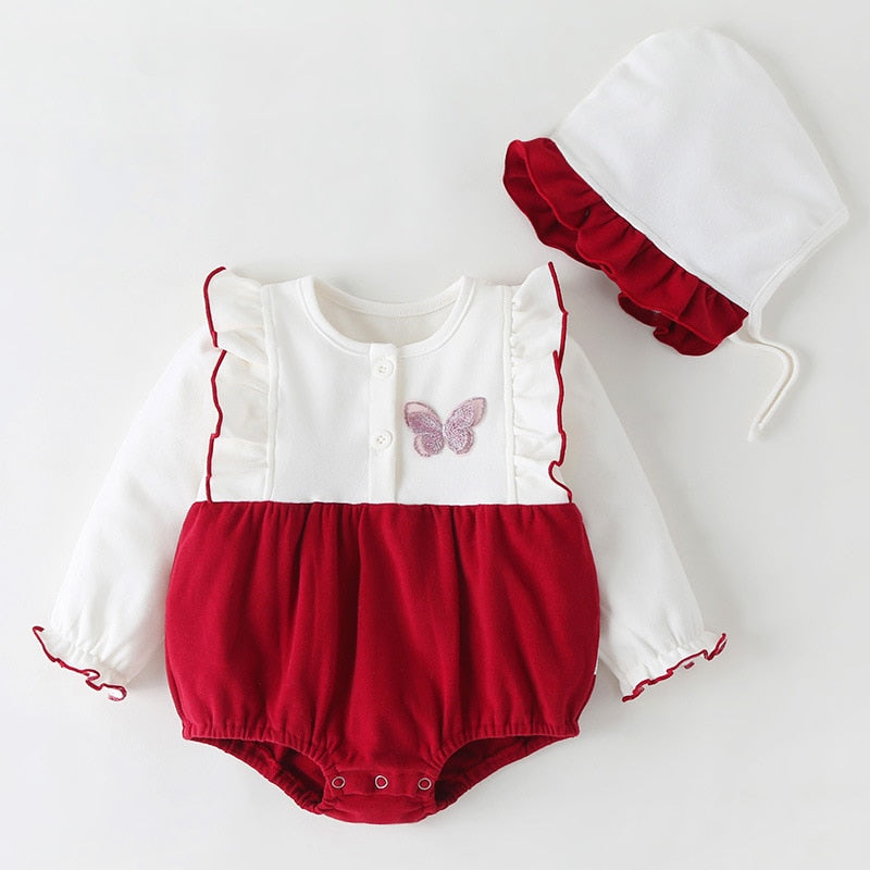 Autumn and Winter Children Clothing Infant Triangle Romper Baby Girls Bodysuits Newborn Clothes Kids One-pieces with Hat