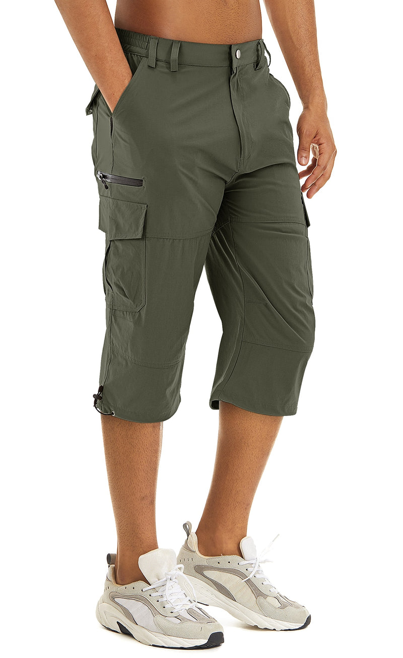 Quick Drying Multi-Pockets 3/4 Length Shorts Men Outdoor Below Knee Hiking ShortsTactical Cargo Nylon Work Shorts