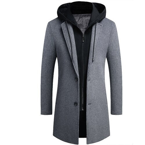 Men Long detachable Hood woolen coat men coat jacket men wool Jacket