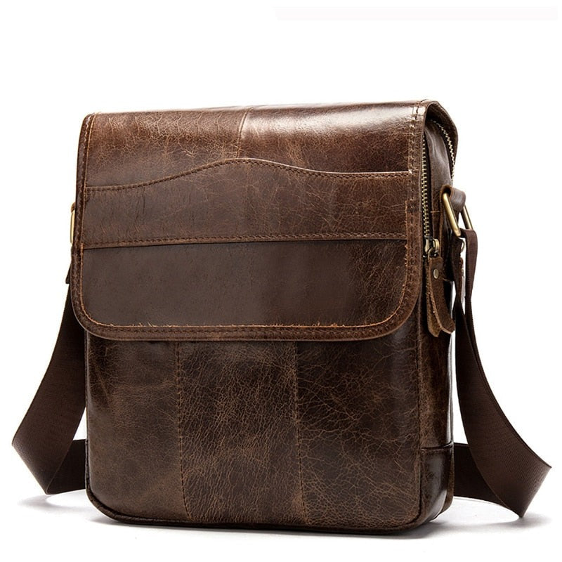 Men Crossbody Bags Male Casual Retro Shoulder Bag Multi-pockets Pack High Quality Genuine Leather Bags Purse