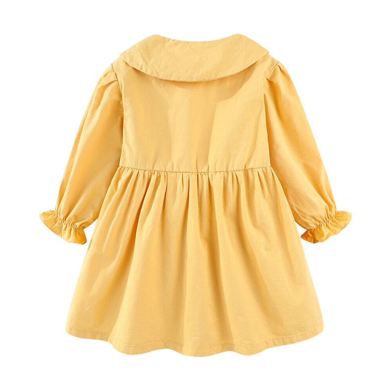 Toddler Girls Dresses Button Front Floral Peter Pan Collar Girl Spring Dress Cute Ruffle Long Sleeve Kids Clothes