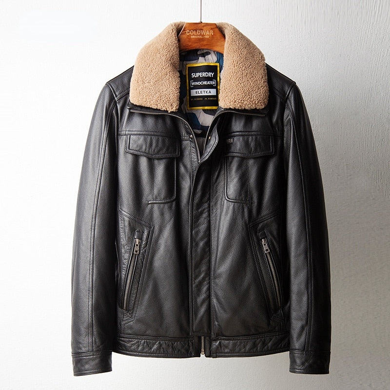 Winter down Jacket Men Genuine Leather Clothes Male First Layer Warm Short Coat