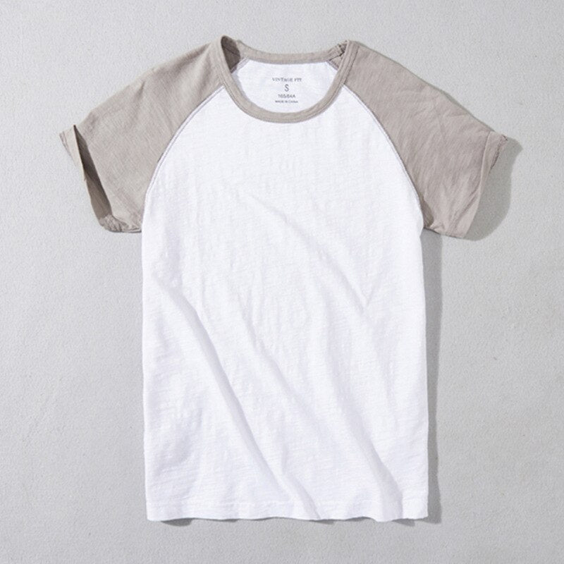 T-Shirt For Men Raglan Sleeves Cotton O-Neck Match Casual Trendy Youth Tops Simple Slim Summer Tees