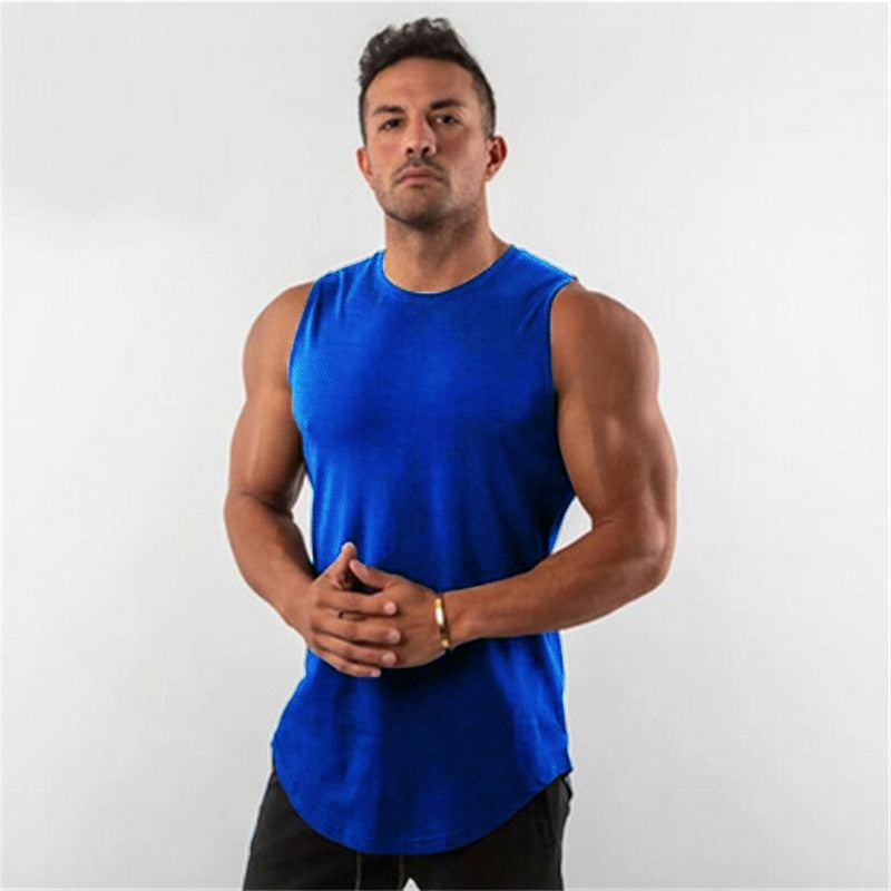 Summer Plain Mens Running Vest Men Gym Clothing Bodybuilding Fitness Tank Top Sleeveless Undershirt Workout Stringer Singlet