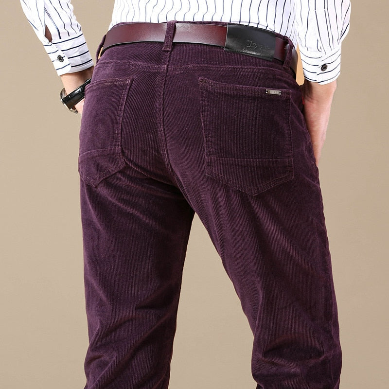 Men Vintage winter Corduroy Slim  Casual Dress Suit Pants Business Brand Clothes jeans Trousers