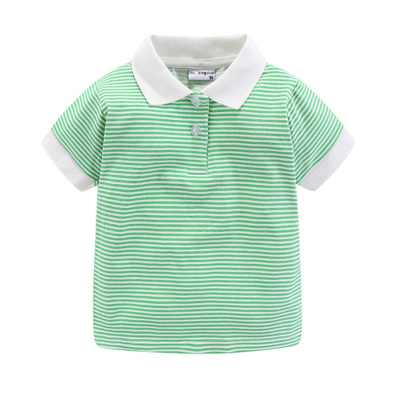 Summer Boys Girls T-Shirts Striped Turn-down Collar Adorable Tops for Kids Clothes Cotton Tees Polo Shirt