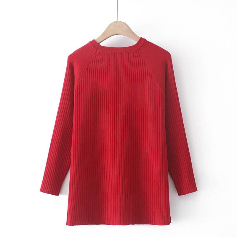 Women Clothing Sweaters Autumn Winter New Jumper Slim O-Neck Long Sleeve Split Knitted Pullovers