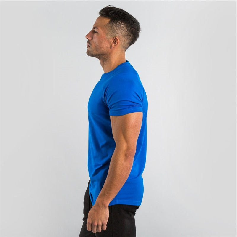 Summer Sportswear Mens O-neck T Shirts Men Tops Cotton Fitness T-shirt Gym Short Sleeve Bodybuilding Tshirt